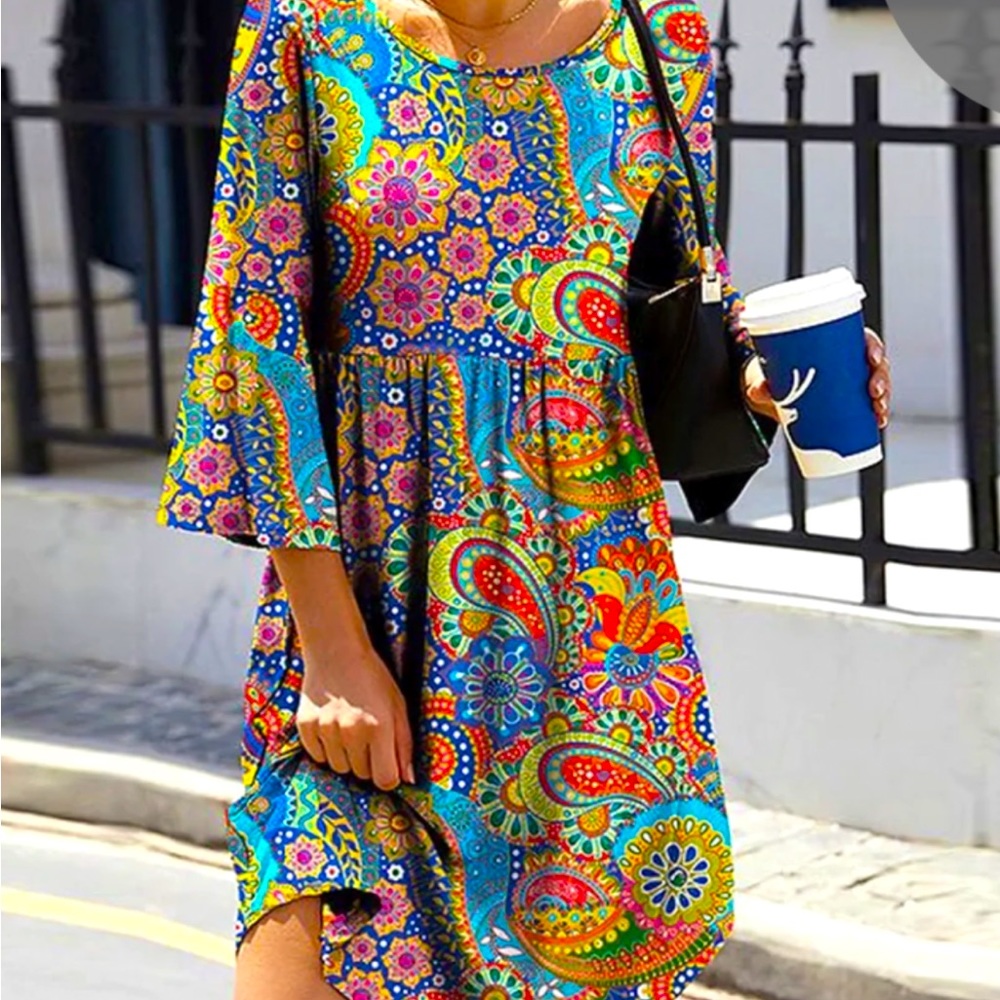NWT Retro Floral Paisley Empire Waist Dress